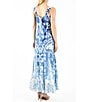 Color:Cobalt Stencil - Image 2 - Charmeuse Square Neck Sleeveless Pleated Lace Up Back Dress