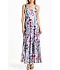 Color:Brilliant Fields - Image 1 - Chiffon Floral Print Scoop Neck Sleeveless Shawl Insert Lace Back Maxi Dress