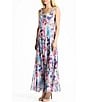 Color:Brilliant Fields - Image 3 - Chiffon Floral Print Scoop Neck Sleeveless Shawl Insert Lace Back Maxi Dress