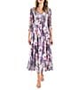 Komarov Morning Glory Floral Lace 3/4 Sleeve Charmeuse and Lace Midi Dress - Image 1