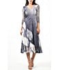 Color:Black Monet Leaves - Image 1 - Lace Pleated V-Neck 3/4 Sleeve Dress