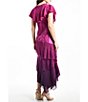 Color:Ombre Magent - Image 2 - Ombre V-Neck Short Flutter Sleeve Tiered Ruffle Tea Length Dress