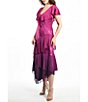 Color:Ombre Magent - Image 3 - Ombre V-Neck Short Flutter Sleeve Tiered Ruffle Tea Length Dress