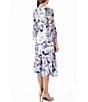 Color:Poppy Garden - Image 2 - Pleated Floral V-Neck 3/4 Wide Chiffon Sleeve Layered Hem Dress