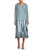 Color:Ocean - Image 1 - Popover Chiffon Jewel Neck Long Sleeve Handkerchief Hem Midi Dress