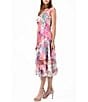 Color:Fuchsia Fire - Image 3 - Printed V-Neckline Cap Sleeve Pleated Lace Dress