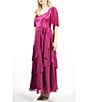 Komarov Square Neck Tiered Bottom Chiffon Sleeve Gown, Color:Magenta - Image 7