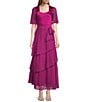Komarov Square Neck Tiered Bottom Chiffon Sleeve Gown - Image 1