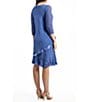 Color:Fregatta Blue - Image 2 - Tiered Chiffon V-Neck 3/4 Sleeve A-Line Pleated Dress