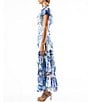 Komarov V-Neck Flutter Sleeve Printed Charmeuse Aline Maxi Dress, Color:Mykonos Dreams - Image 3