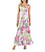 Komarov V-Neck Sleeveless Vivid Flora Lace Inset A-Line Charmeuse Maxi Dress, Color:Vivid Floral - Image 1