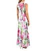 Komarov V-Neck Sleeveless Vivid Flora Lace Inset A-Line Charmeuse Maxi Dress, Color:Vivid Floral - Image 2