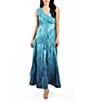 Color:Marine Glass Blue Ombre - Image 1 - V-Neck Sleeveless Ruffled Trim Dress