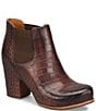 Color:Dark Brown - Image 1 - Shirome Crocodile Embossed Leather Booties