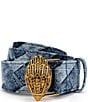 Kurt Geiger London 38mm Patchwork Denim Eagle Motif Wide Belt - Image 1