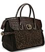 Kurt Geiger London Chelsea Crocodile Embossed Suede Leopard Satchel Bag, Color:Brown - Image 3