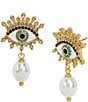 Color:Pearl - Image 1 - Crystal Signature Evil Eye Pearl Drop Earrings
