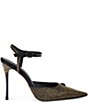 Kurt Geiger London Eagle Crystal Embellished Logo Ornament Pointed Toe Ankle Strap Pumps - Image 1