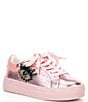 Color:Pink - Image 1 - Girls' Mini Laney Eye Embellished Metallic Leather Sneakers (Toddler)