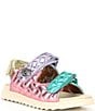 Color:Ivory Pastel Rainbow - Image 1 - Girls' Mini Orson Quilted Metallic Leather Sandals (Youth)