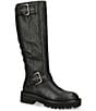 Color:Black - Image 1 - Hackney Leather Buckle Strap Tall Biker Boots