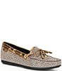 Color:Beige - Image 1 - Houndstooth Rhinestone Studded Eagle Bow Detail Moccasins