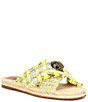 Color:Yellow - Image 1 - Kensington Cross Strap Tweed and Raffia Espadrille Sandals