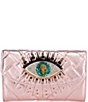 Color:Light Pastel Pink - Image 1 - Kensington Embellished Rhinestone Eye Pink Quilted Metallic Leather Wallet Clutch Crossbody Bag