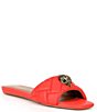 Color:Red - Image 1 - Kensington Leather Eagle Head Detail Flat Sandals