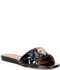 Color:Black - Image 1 - Kensington Patent Leather Eagle Head Detail Flat Slide Sandals