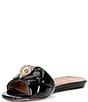 Color:Black - Image 4 - Kensington Patent Leather Eagle Head Detail Flat Slide Sandals