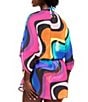 Color:Charcoal Multi - Image 2 - Kensington Printed V-Neck Flutter Sleeve Blouson Bodice Tunic Swim Cover-Up