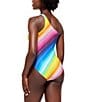 Color:Multi - Image 2 - Kensington Rainbow Stripe One Shoulder High-Cut Leg One Piece Swimsuit