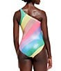 Color:Open Pink - Image 2 - Kensington Rainbow Stripe One Shoulder One Piece Swimsuit