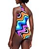 Color:Charcoal Multi - Image 2 - Kensington Wave Stripe One Shoulder High-Cut Leg One Piece Swimsuit