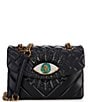 Color:Black - Image 1 - Large Embellished Rhinestone Eye Quilted Leather Shoulder Bag
