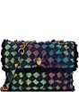 Color:Denim - Image 1 - Large Frayed Rainbow Denim Kensington Shoulder Bag