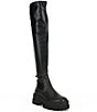 Color:Black - Image 1 - London Over-The-Knee Stretch Leather Lug Sole Platform Boots