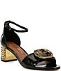 Color:Black - Image 1 - Mayfair Buckle Leather Rhinestone Block Mid Heel Dress Sandals