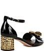 Color:Black - Image 2 - Mayfair Buckle Leather Rhinestone Block Mid Heel Dress Sandals