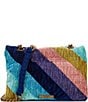 Color:Blue - Image 2 - Medium Velvet Kensington Striped Shoulder Bag