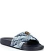 Color:Denim - Image 1 - Meena Eagle Ornament Quilted Denim Pool Slides