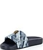 Color:Denim - Image 4 - Meena Eagle Ornament Quilted Denim Pool Slides