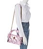 Color:Light Pastel Pink - Image 4 - Pink Metallic Quilted Leather Bow Top Handle Crossbody Bag