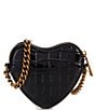 Color:Black - Image 2 - Micro Croco Leather Heart Crossbody Bag