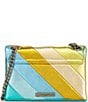 Color:Green Comb - Image 2 - Mini Kensington Leather Metallic Green Stripe Crossbody Bag