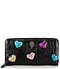 Color:Black - Image 1 - Multi Metallic Heart Love Croc Zip Around Wallet