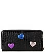 Color:Black - Image 2 - Multi Metallic Heart Love Croc Zip Around Wallet