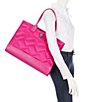 Color:Bright Pink - Image 4 - Recycled Nylon Quilted Shopper Tote Bag