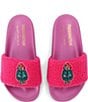 Kurt Geiger London Paddington Bear Meena Eagle Shearling Rainbow Logo Embroidered Faux Fur Slides - Image 1
